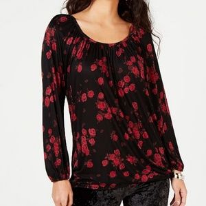 Michael Kors Rose Print Peasant Top